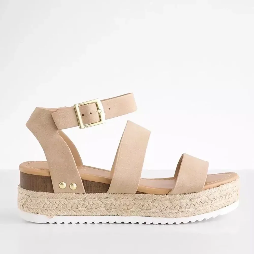 Soda Bryce Espadrille Platform Sandal in Taupe Strappy Faux Leather - Picture 7 of 8